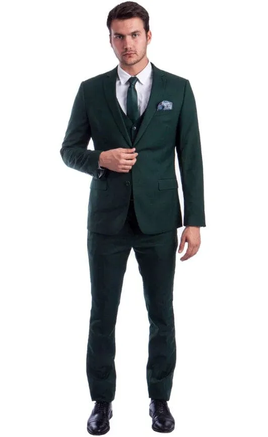 Men's Two Button Slim Fit Notch Lapel Vested Solid Basic Color Suit in Forest Green sold by Alberto Nardoni product image thumbnail 2