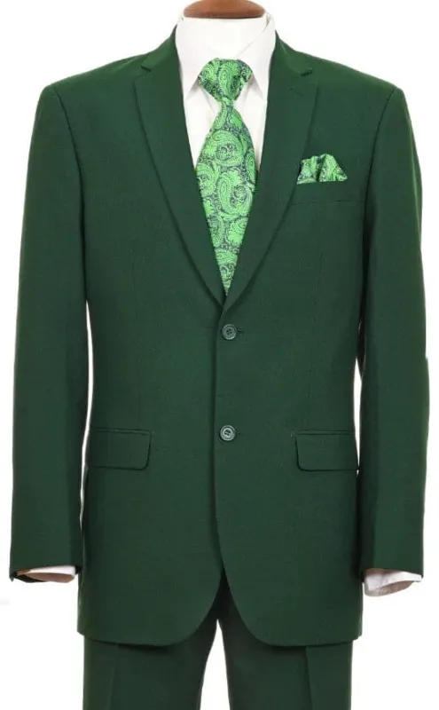 Mens 2 Button Classic Fit Notch Lapel Basic Poplin Suit in Emerald Green sold by Alberto Nardoni