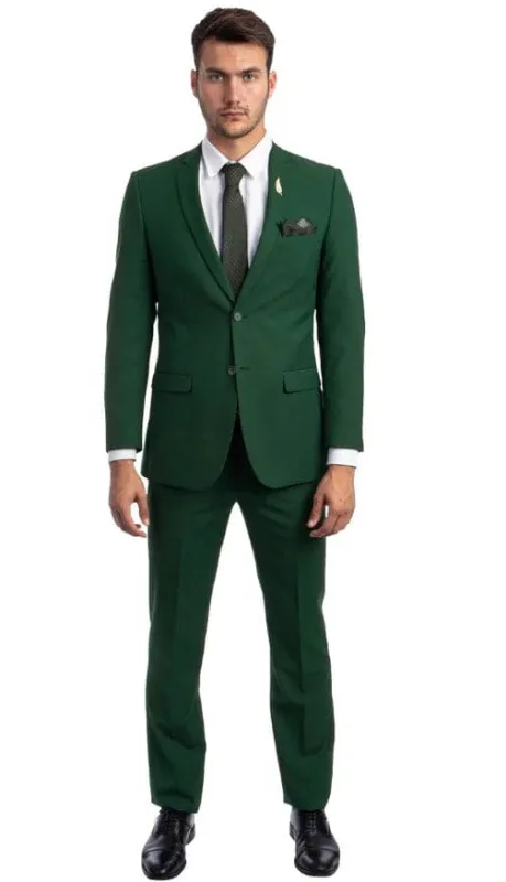 Men's Basic 2 Button Notch Lapel Slim Fit Wedding Suit in Hunter Green sold by Alberto Nardoni