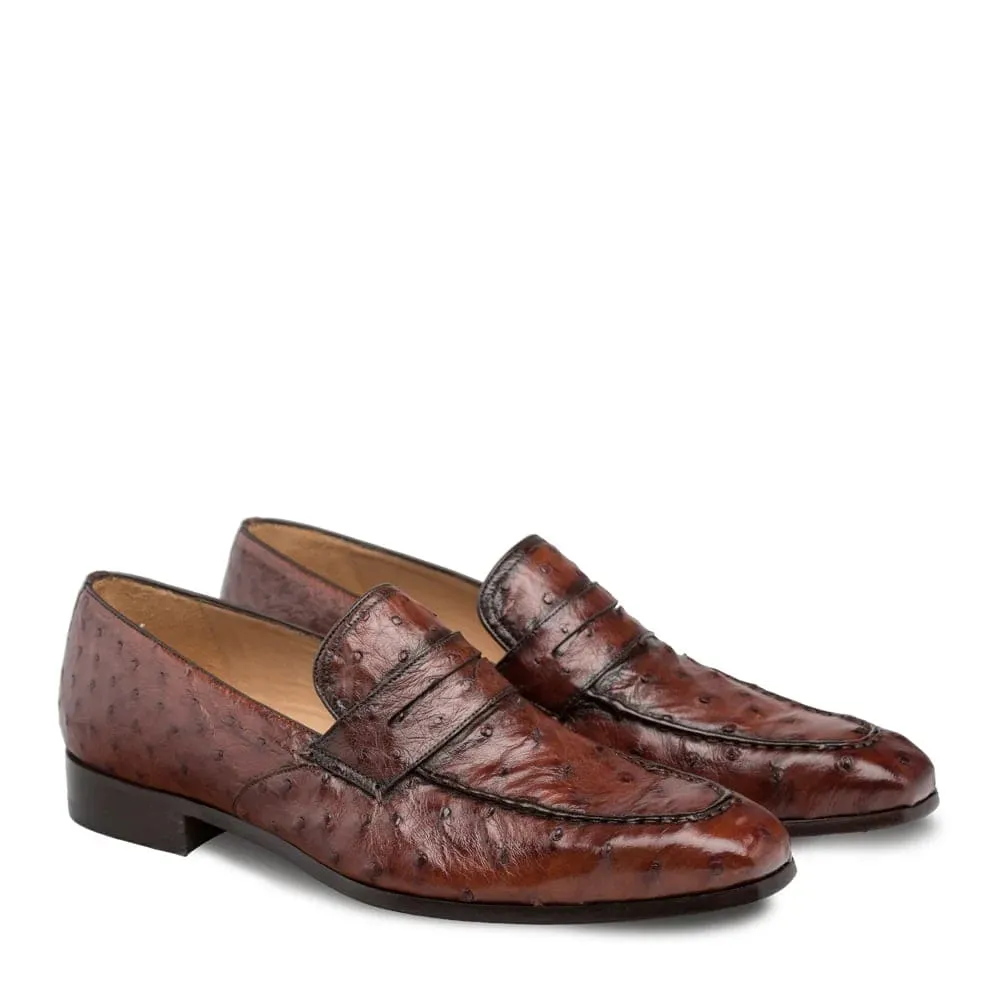 Mens Mezlan Lisbon Ostrich Quill Penny Loafer Dress Cognac Shoe sold by Alberto Nardoni