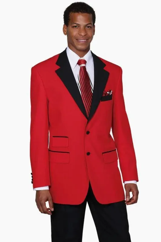 Mens 2 Button Classic Fit Contrast Collar Tuxedo in Red sold by Alberto Nardoni