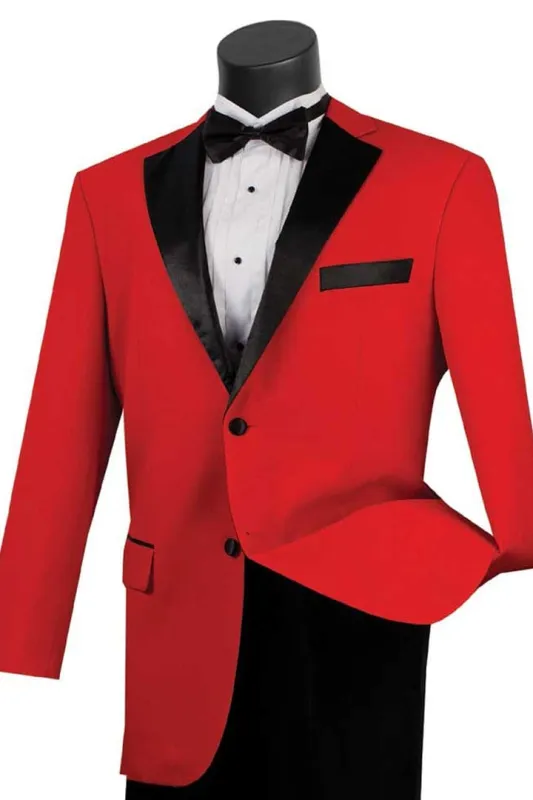 Black and Red Suit Mens 2 Button Contrast Notch Lapel Tuxedo in Red sold by Alberto Nardoni