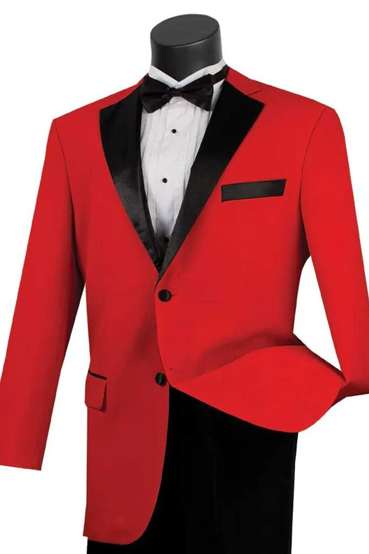 Black and Red Suit Mens 2 Button Contrast Notch Lapel Tuxedo in Red sold by Alberto Nardoni
