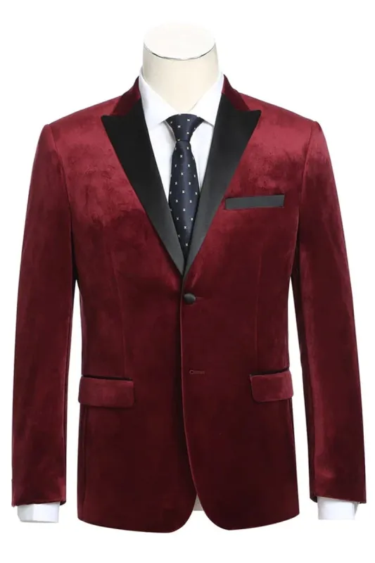 Black and Red Suit Men's Stacy Adams Vested One Button Shawl Lapel Designer Tuxedo in Red sold by Alberto Nardoni