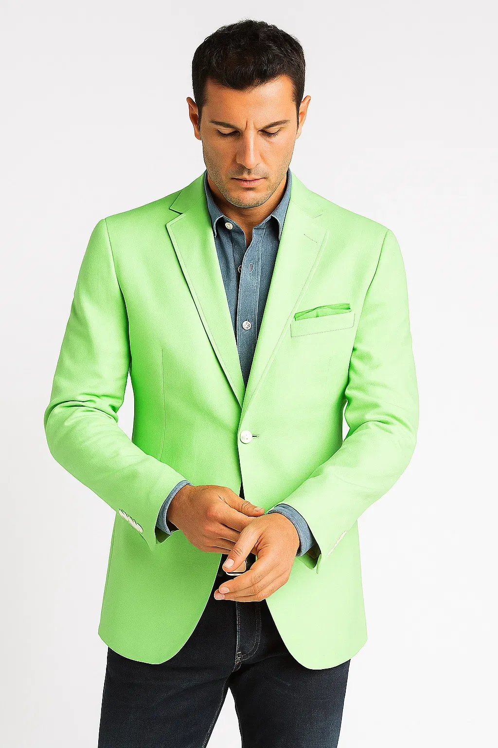 Green Color Blazer Men's Summer Classic Fit Sport Coat Apple Green - Mint Green Summer Blazer sold by Alberto Nardoni product image thumbnail 4