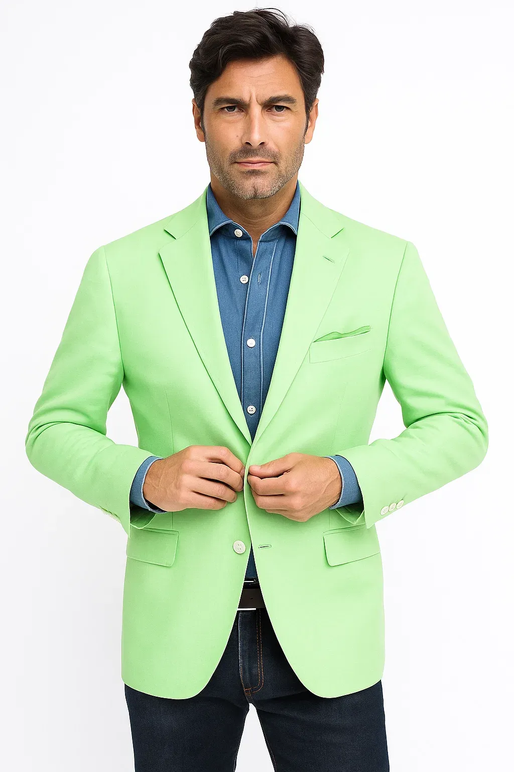Green Color Blazer Men's Summer Classic Fit Sport Coat Apple Green - Mint Green Summer Blazer sold by Alberto Nardoni product image thumbnail 5