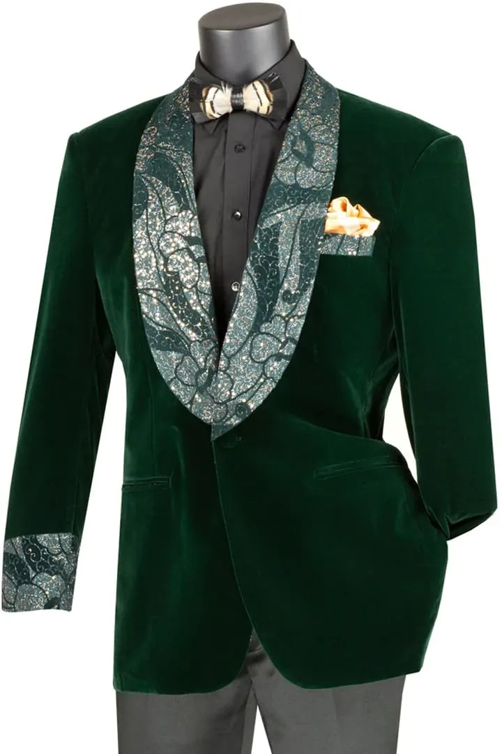 Dark Green Tuxedo - Mens Velvet Prom Smoking Jacket with Fancy Paisley Emerald hunter Green Tuxedo sold by Alberto Nardoni