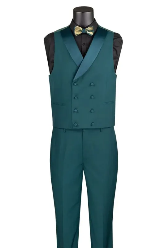 Dark Green Tuxedo - Men's Shiny Paisley Jacquard Vested Wedding Emerald green Prom Tuxedo sold by Alberto Nardoni