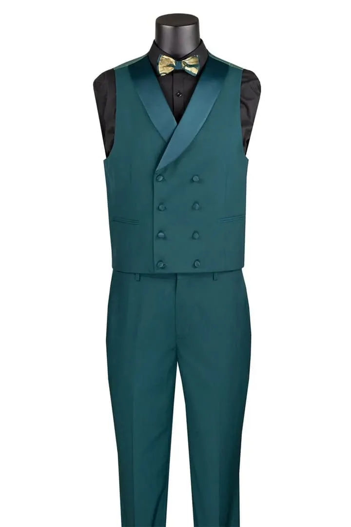Dark Green Tuxedo - Men's Shiny Paisley Jacquard Vested Wedding Emerald green Prom Tuxedo sold by Alberto Nardoni