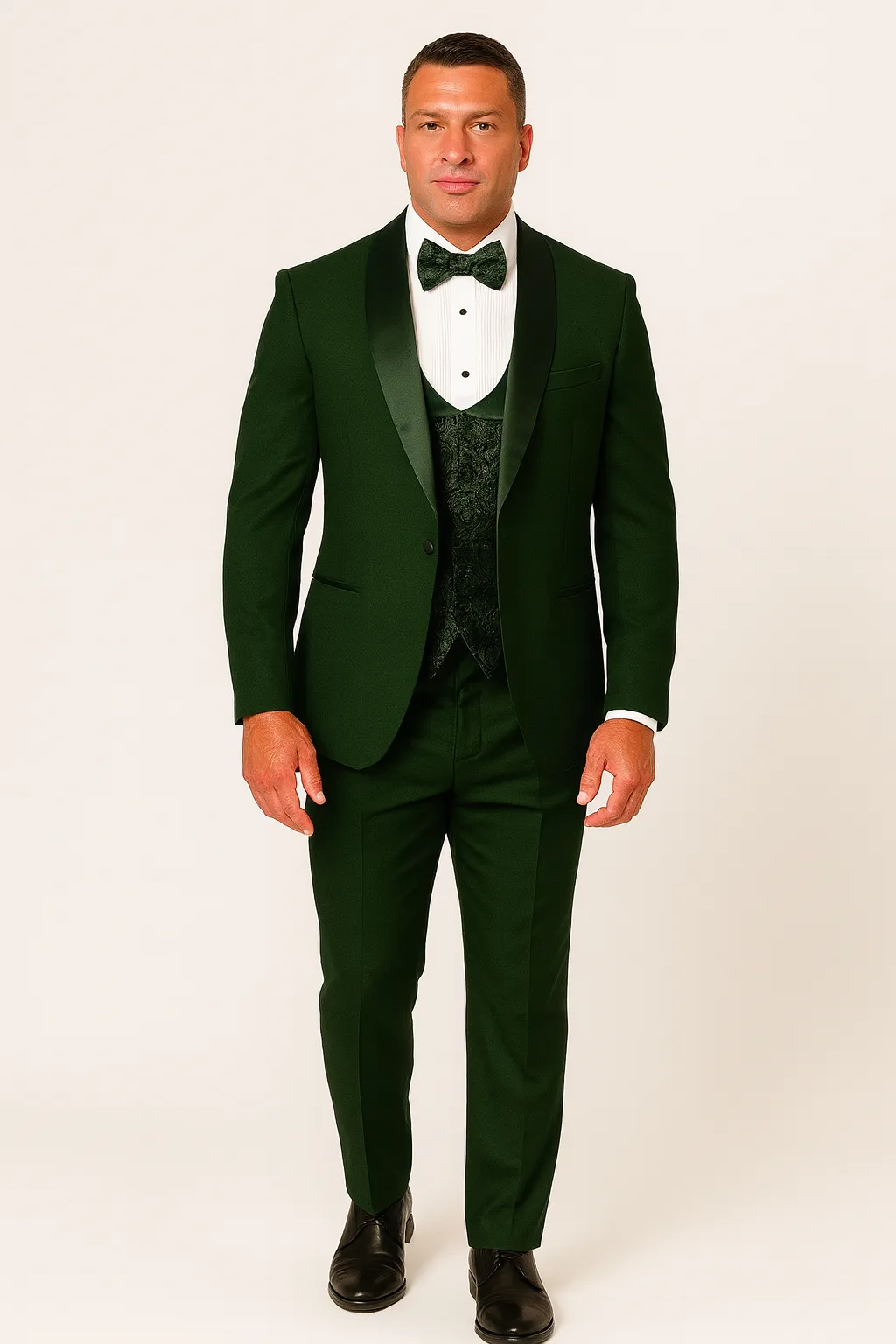 Dark Green Tuxedo - Men's Modern Fit Wedding & Prom Shawl Matching Hunter Green Tuxedo sold by Alberto Nardoni
