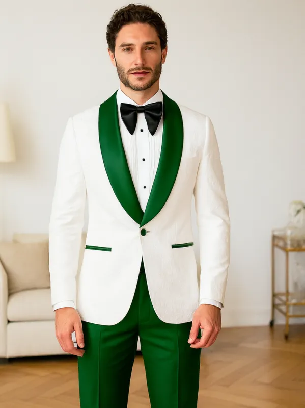 Dark green Tuxedo - Men's Vested White Paisley Wedding & Prom Hunter Green Tuxedo sold by Alberto Nardoni