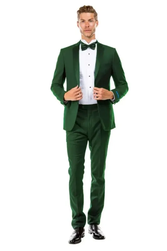 Dark Green Tuxedo - Men's Two Button Slim Fit Wedding & Prom Hunter Green Tuxedo sold by Alberto Nardoni