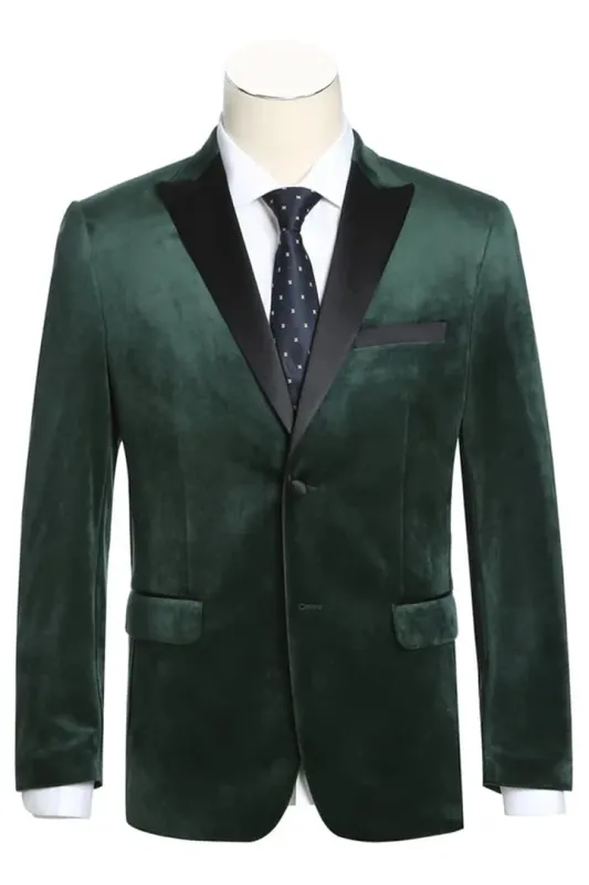 Dark Green Tuxedo - Mens Two Button Peak Lapel Velvet Prom Hunter Green Tuxedo Blazer sold by Alberto Nardoni