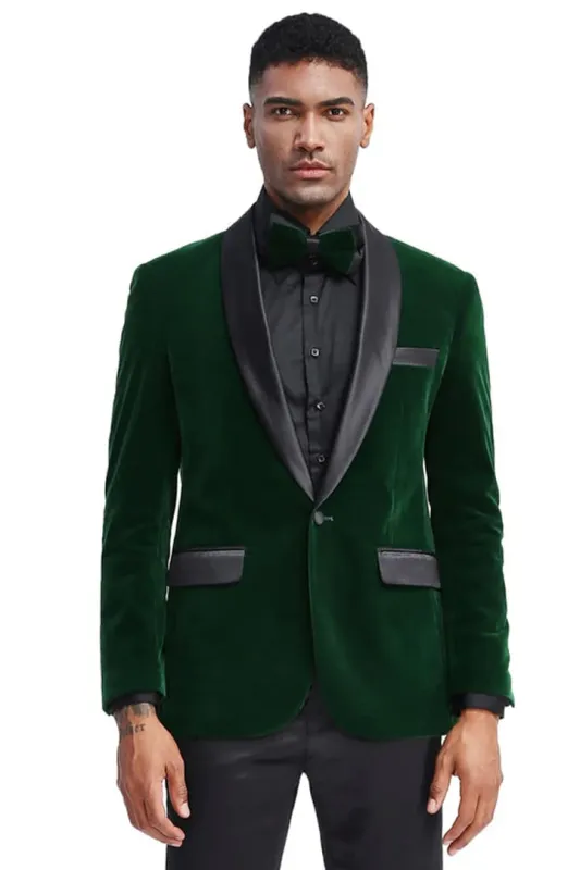 Dark Green Tuxedo - Men's Slim Fit Shawl Lapel Velvet Wedding & Prom Hunter Green Tuxedo Jacket sold by Alberto Nardoni