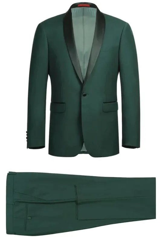 Dark Green Tuxedo - Mens Traditional Slim Fit Shawl Collar Hunter Green Tuxedo sold by Alberto Nardoni