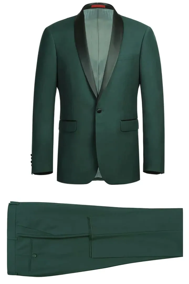 Dark Green Tuxedo - Mens Traditional Slim Fit Shawl Collar Hunter Green Tuxedo sold by Alberto Nardoni