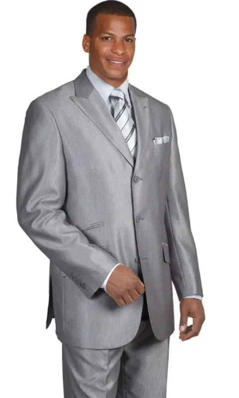 Mens Grey Pinstripe Suit 3 Button Peak Lapel Silver Grey - Gray Pinstripe Suit sold by Alberto Nardoni