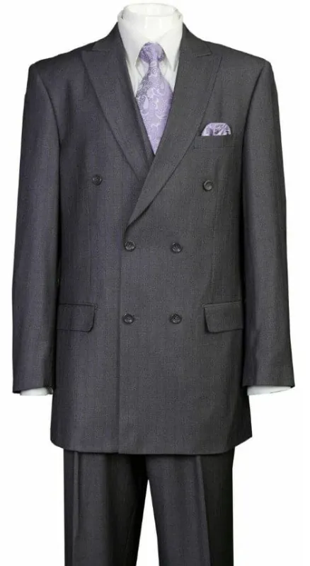 Mens Classic Double Breasted Six Button Grey Pinstripe Suit - Gray Pinstripe Suit sold by Alberto Nardoni