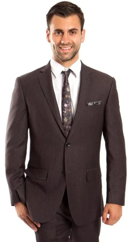 Mens Grey Pinstripe Suit Two Button Regular Fit Grey - Gray Pinstripe Suit sold by Alberto Nardoni