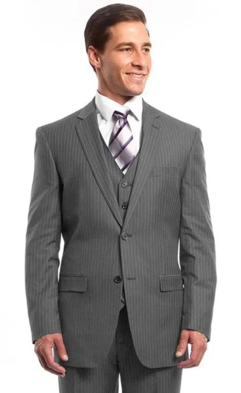 Mens Grey Pinstripe Suit Vested Business Suit in Light Grey - Gray Pinstripe Suit sold by Alberto Nardoni