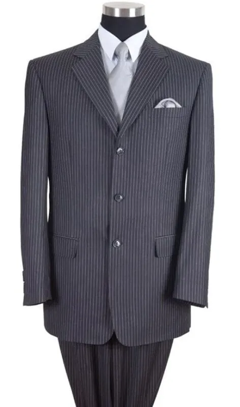 Mens Grey Pinstripe Suit - Notch Lapel Classic Fit Pleated Pants - Gray Pinstripe Suit sold by Alberto Nardoni