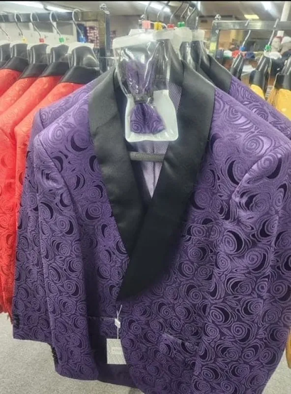 Paisley Tuxedo Dinner Jacket - Purple Mens Blazer + Bowtie - Prom Jackets sold by Alberto Nardoni
