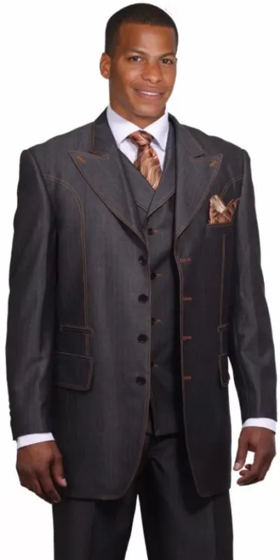 Mens Double Breasted Red and White Pinstripe Peak Lapel Six Button Suit sold by Alberto Nardoni