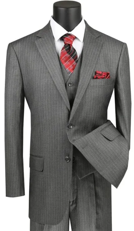 Mens Grey Pinstripe Suit Matching Vest and Pants - Gray Pinstripe Suit made by Alberto Nardoni