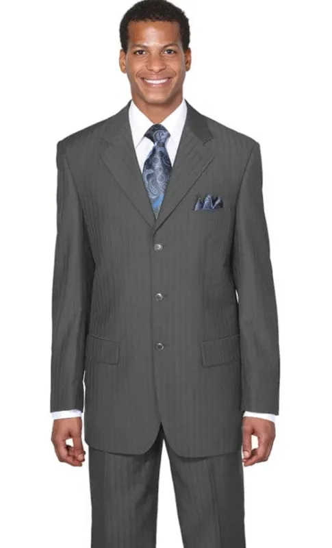 Mens Grey Pinstripe Suit Classic Fit 3 Button - Gray Pinstripe Suit sold by Alberto Nardoni