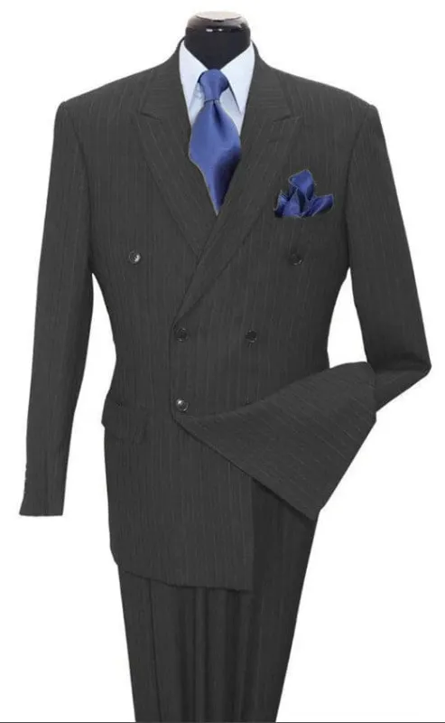 Mens Grey Pinstripe Suit Classic Double Breasted - Gray Pinstripe Suit sold by Alberto Nardoni