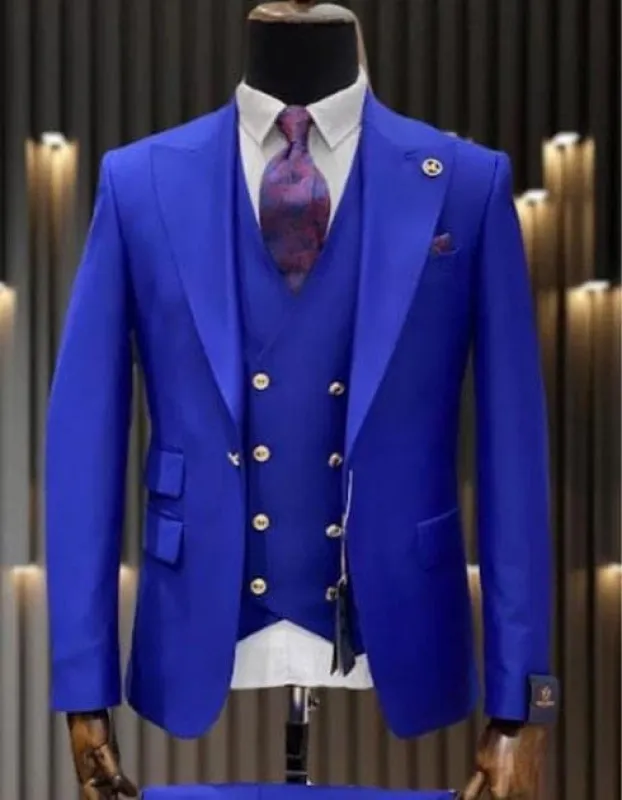 Mens Wool Business Suits For Men - Wool Fabric "Blue" Suit made by Alberto Nardoni
