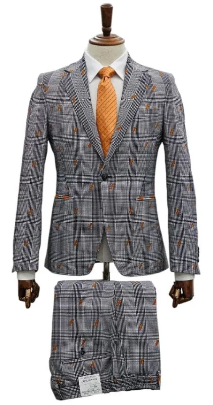 Stretch Fabric Suits - Slim Fit Suit in Color Grey ~ Orange - GTRVL1N-782 GREY/ORANGE sold by Alberto Nardoni