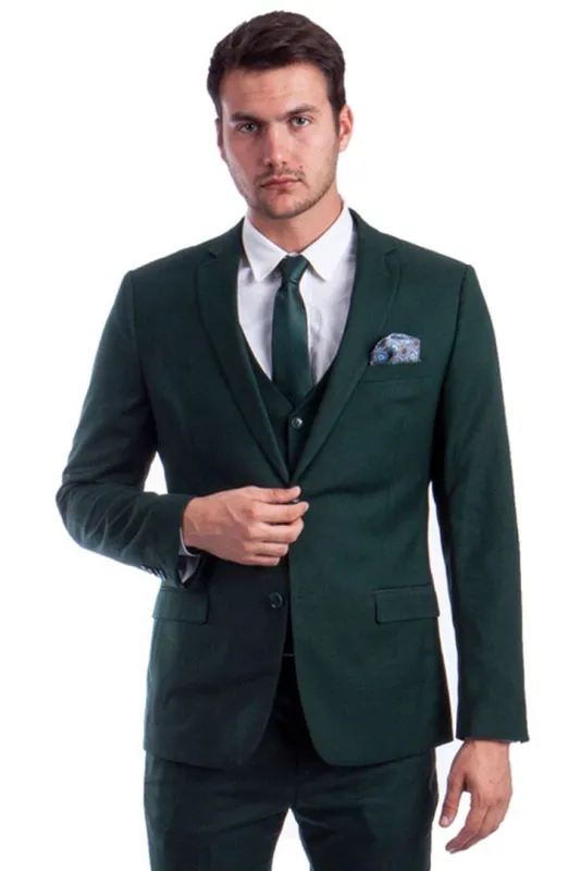 Men's Two Button Slim Fit Vested Solid Basic Color Suit in Forest Green sold by Alberto Nardoni