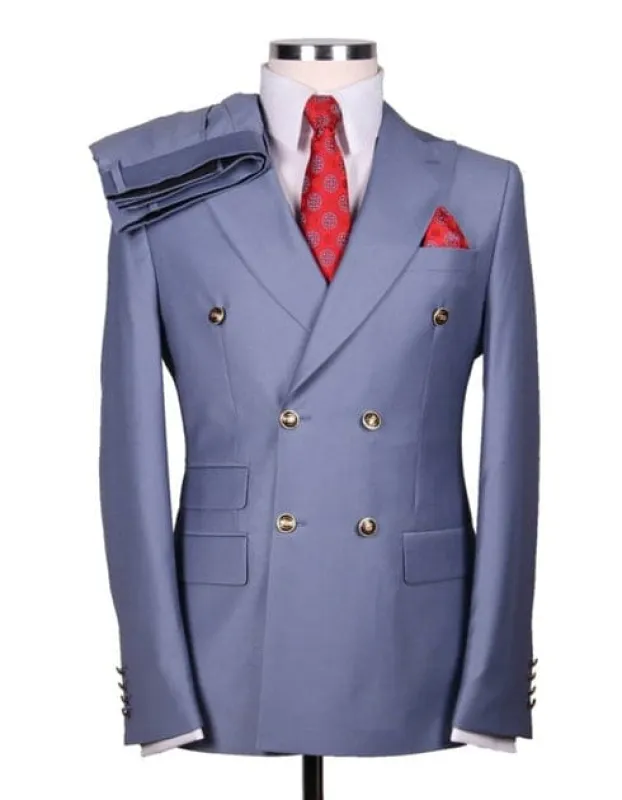 Mens Wool Business Suits For Men - Wool Fabric "Blue" Suit made by Alberto Nardoni
