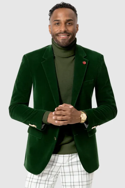 Mens Two Button Modern Fit Velvet Blazer in Hunter Green sold by Alberto Nardoni