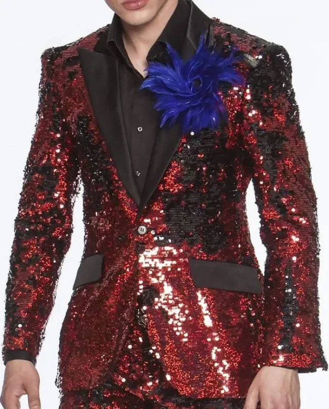 Sequin Tuxedo - Mens Shiny Suit - Stage Flashy Metallic Color Suit  in Color Red - Gold Silver or Purple or Green sold by Alberto Nardoni