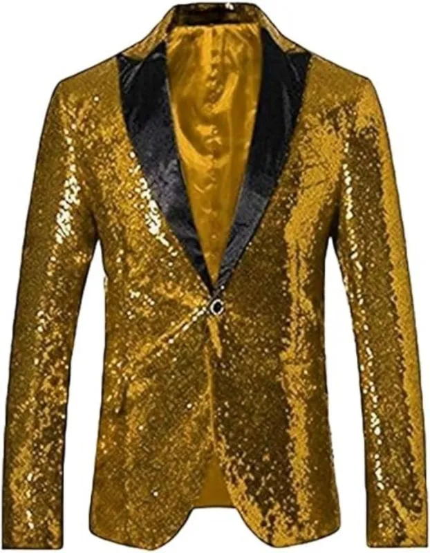 Glitter Tuxedo Dinner Jacket - Sequin Blazer - Gold Flashy Stage Albertonardoni Sport Coat sold by Alberto Nardoni