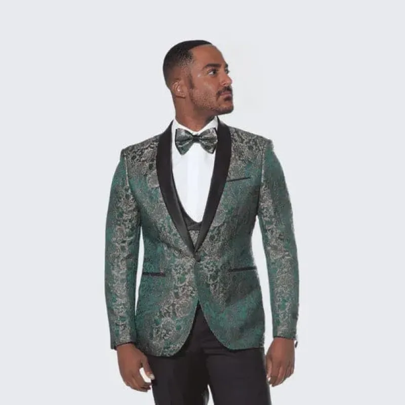 Gold Suit For Prom - Gold Blazer + Matching Pants + Green Tuxedo with Gold Pattern Four Piece Set - Wedding - Prom sold by Alberto Nardoni