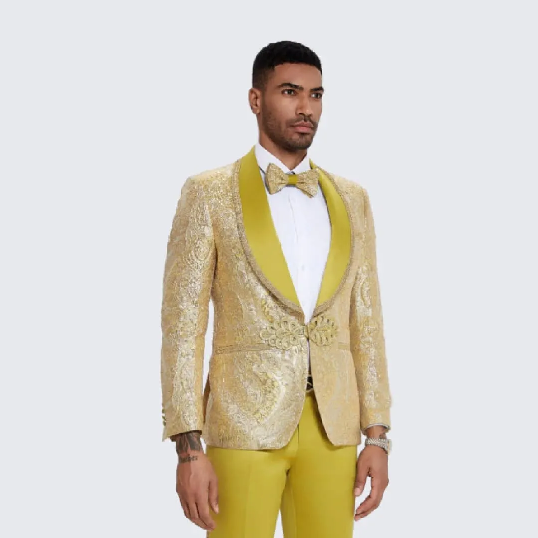 Gold Suit For Prom - Gold Blazer + Matching Pants + Men's Yellow Tuxedo with Gold Textured Paisley Design- Wedding - Prom sold by Alberto Nardoni product image thumbnail 2