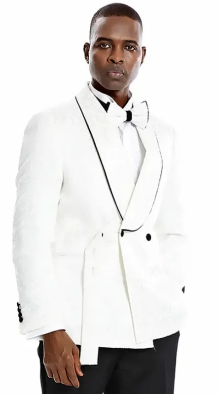 Mens Slim Fit Double Breasted Skinny Fit Prom and Wedding Tuxedo White and Black Paisley sold by Alberto Nardoni