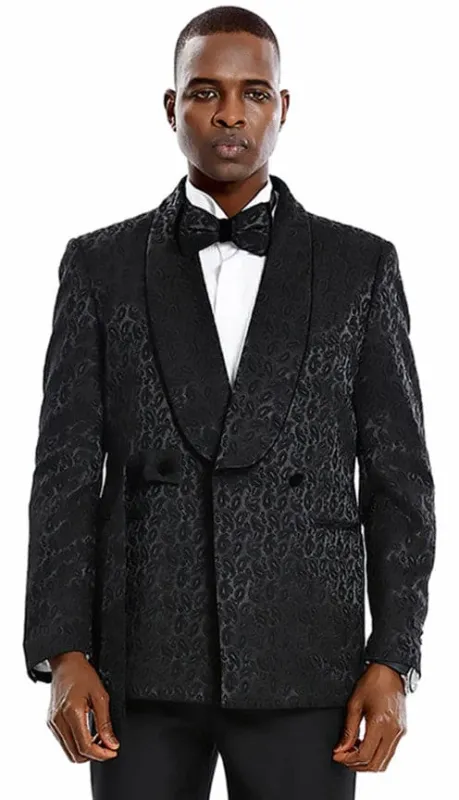 Mens Slim Fit Double Breasted Skinny Fit Prom and Wedding Tuxedo Black Paisley sold by Alberto Nardoni