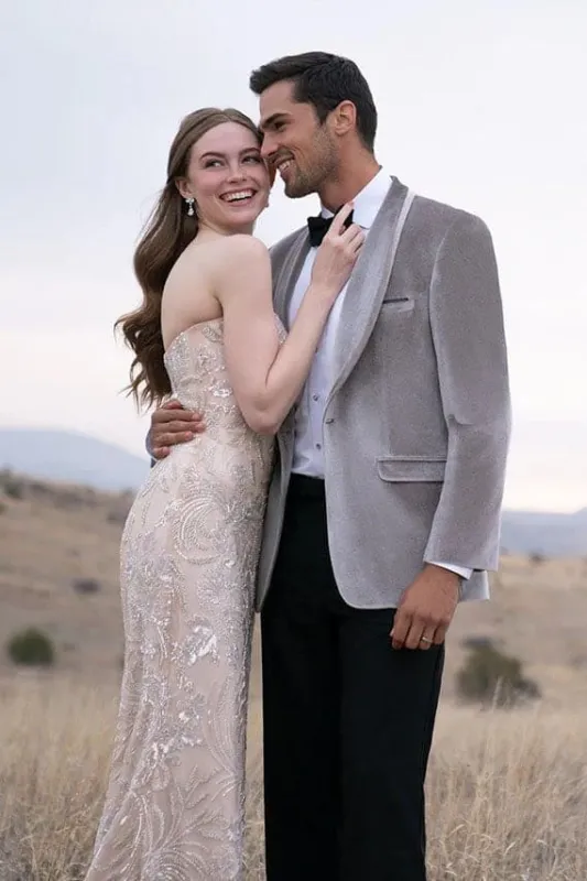 Silver Gray Velvet Tuxedo Dinner Jacket With Trim - Wedding Tuxedo Blazer made by Alberto Nardoni