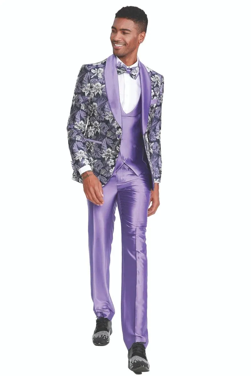 Mens Slim Fit One Button Paisley Shawl Lapel Prom Tuxedo in Purple sold by Alberto Nardoni product image thumbnail 2