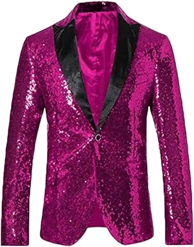 Glitter Tuxedo Dinner Jacket - Sequin Blazer - Hot Pink Flashy Stage Sport Coat By Alberto Nardoni made by Alberto Nardoni