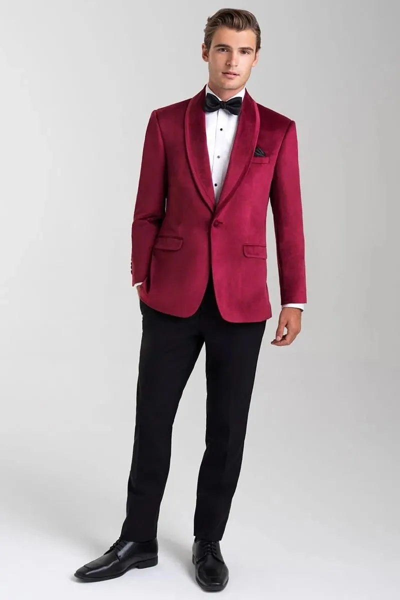 Velvet Blazer - Mens Blazer - Dinner Jacket "Venice" Ruby Red Velvet Dinner Jacket - Separates sold by Alberto Nardoni product image thumbnail 3