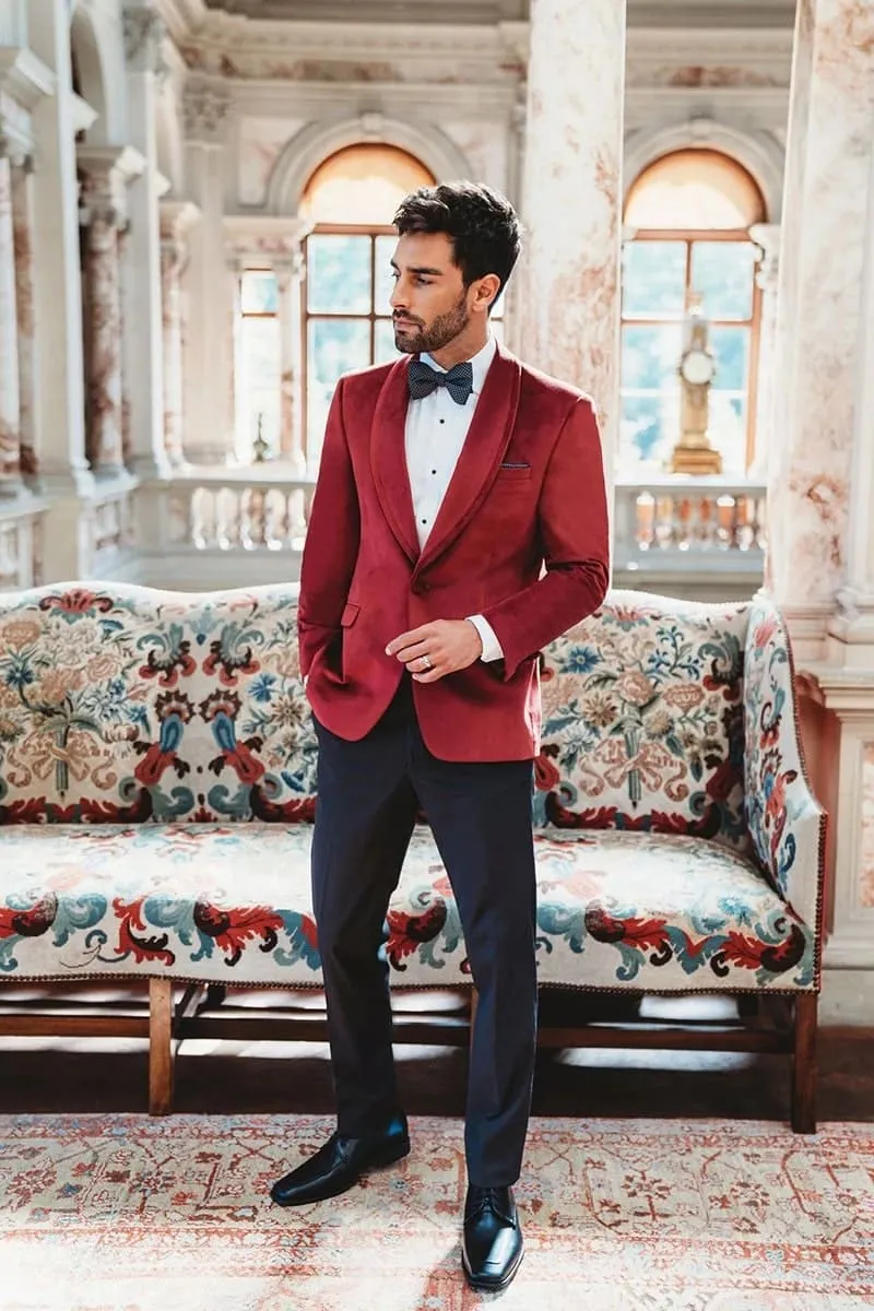 Velvet Blazer - Mens Blazer - Dinner Jacket "Venice" Ruby Red Velvet Dinner Jacket - Separates sold by Alberto Nardoni