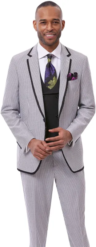 Seersucker Suit - Blue Suit - Summer Pinstripe Suit - Single Breasted Modern Fit made by Alberto Nardoni