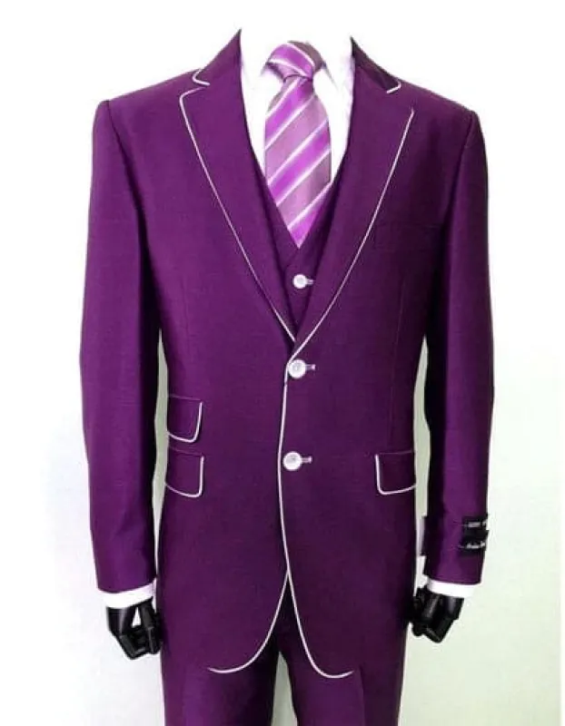 Mens 2 Button Vested Trim Tuxedo in Purple sold by Alberto Nardoni