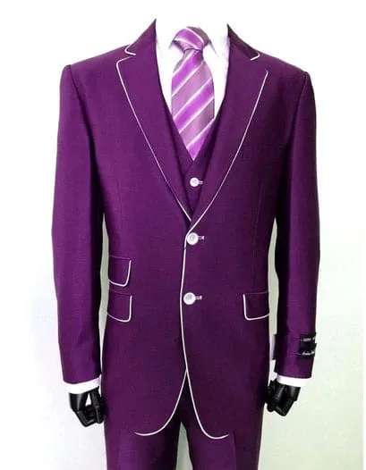 Mens 2 Button Vested Trim Tuxedo in Purple sold by Alberto Nardoni