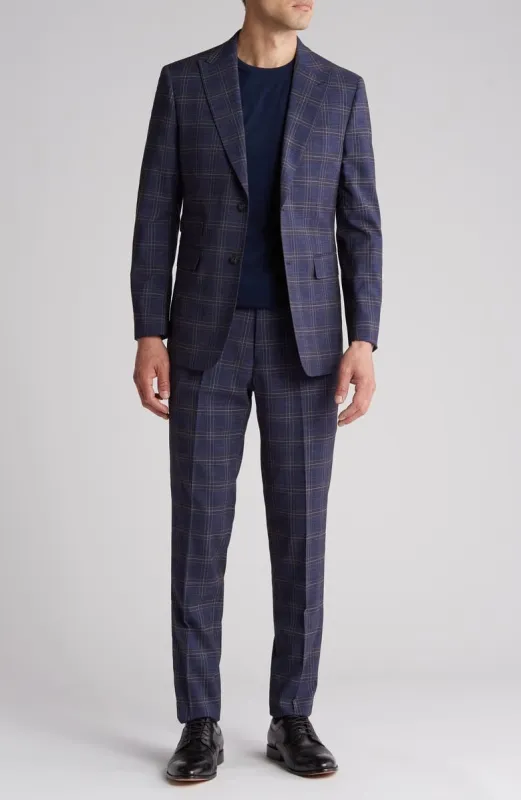 Plaid Trim Fit Peak Lapel Two-Piece Suit sold by Alberto Nardoni